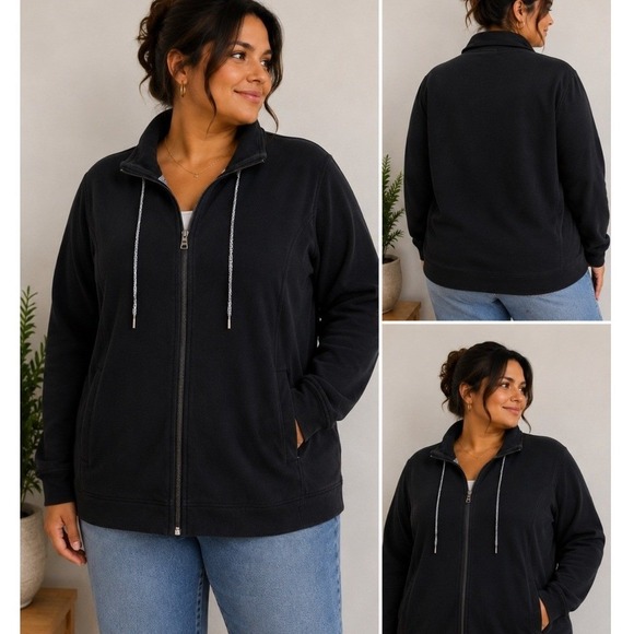 croft & barrow Sweaters - Croft & Barrow Zip Up Jacket Womens 1X Black Excellent Casual Athleisure Pockets